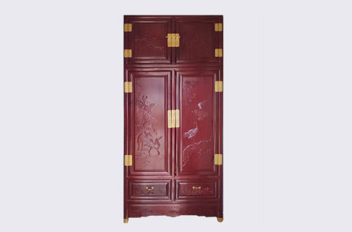 永州高端中式家居装修深红色纯实木衣柜